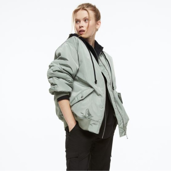 H&M Bomber Jacket - moto Divided jacket. Padded bomber jacket Mint Green XS NEW - Picture 2 of 14